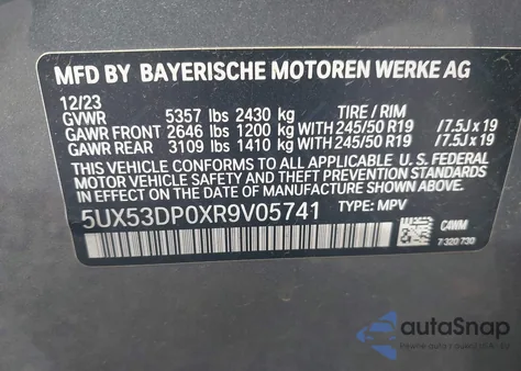 2024 BMW X3 xDrive30I from USA, damaged, VIN 5UX53DP0XR9V05741